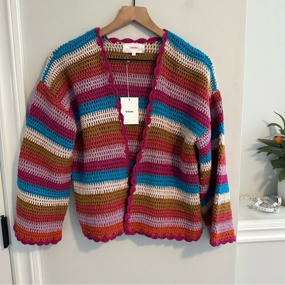NWT Xirena Multicolored Cotton Crochet Cardigan Open Knit Sweater Small - Picture 9 of 12